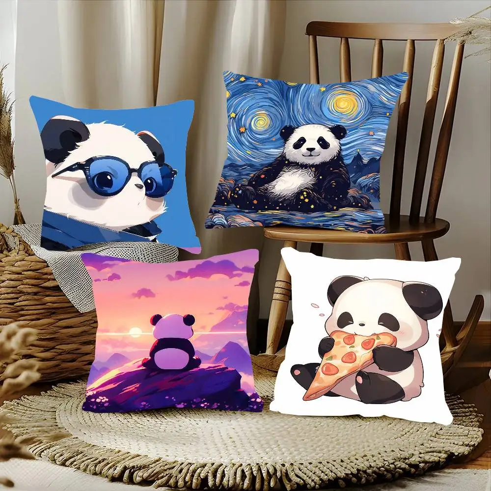Animated Panda Pillow Case Fashion Square Pillowcase Bedroom Sofa Room Ins Decoration Leisure
