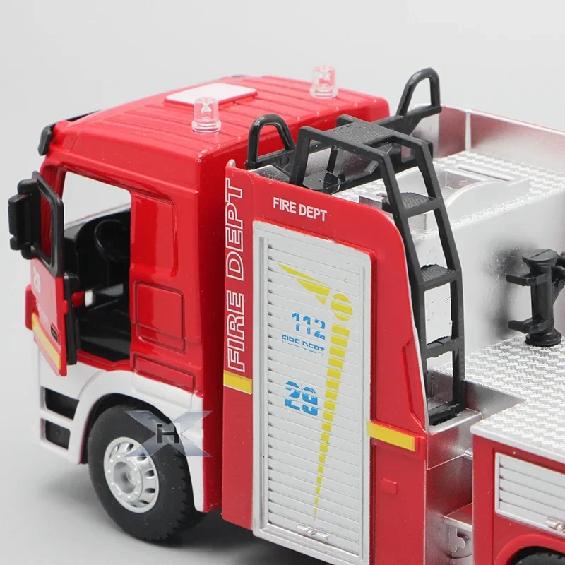 [Funny] 1:32 Lift ladder fire fighting truck toy Firemen open door light and sound alloy car model kids child gift Traffic toy