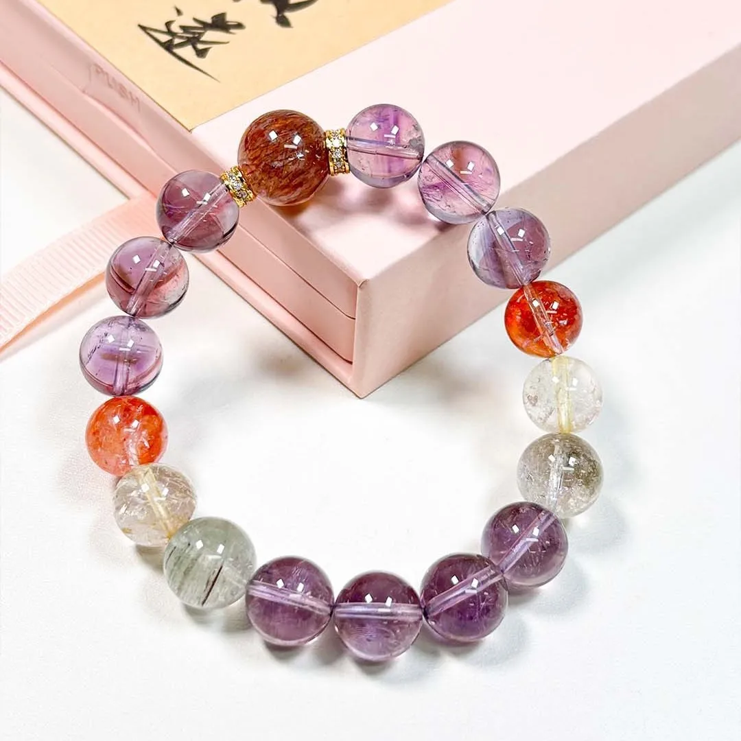 

Natural Nine Purple From Fire, Green Ghost, Red Glue Flower Duobao Crystal Bracelet, Women's Light Luxury Fashion Lucky Bracelet