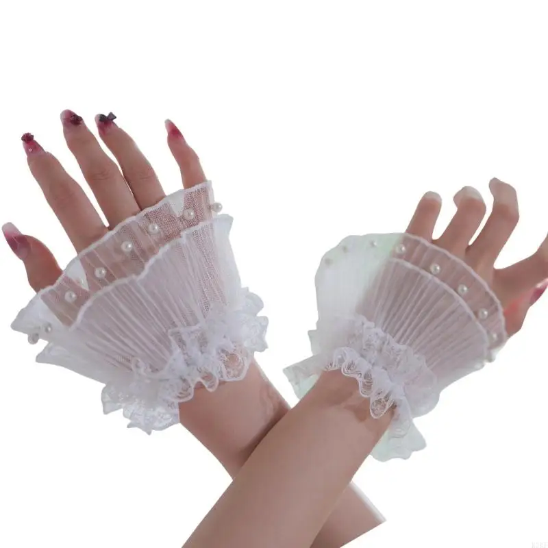 K3KF Photography maniche mano delicate perle artificiali maniche per cuffia decorazione per cuffia da polso per donne costume