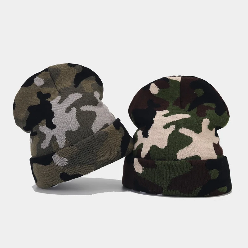 

Autumn Winter Acrylic Camouflage Print Thicken Knitted Hat Warm Skullies Cap Beanie Hat For Men and Women 11