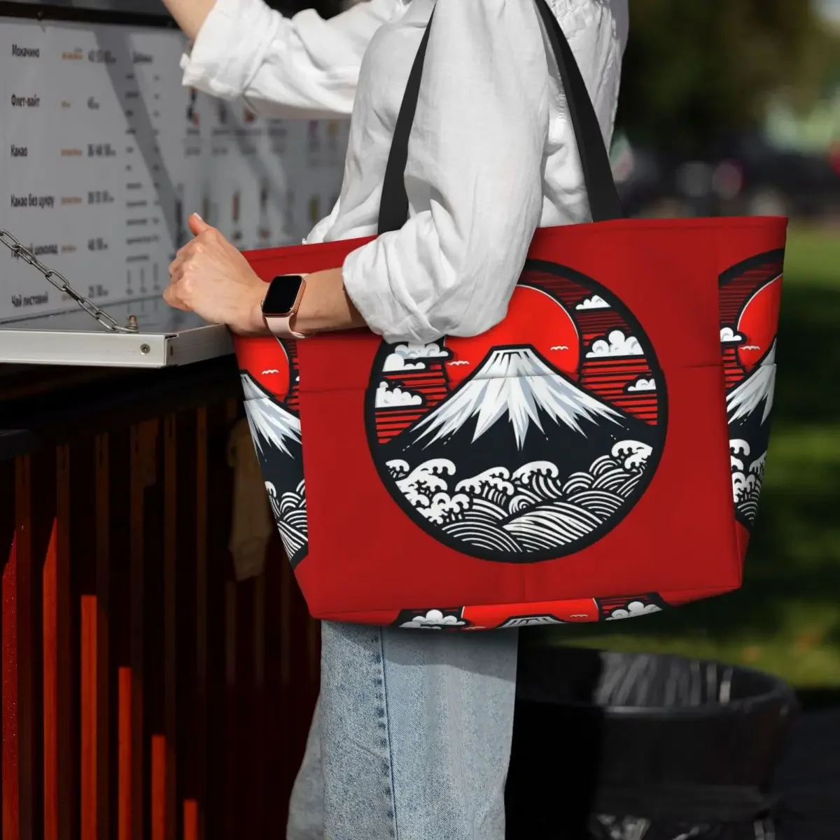 Mount Fuji And The Great Wave Off Kanagawa Beach Tote Bag Sport Gym Yoga Duffle Large Tote Bag Women Travel Bag Fitness bag