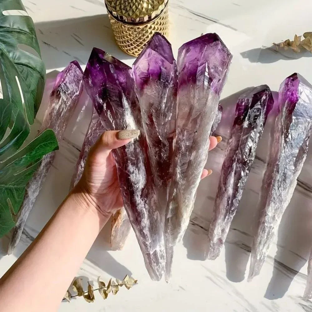5Pcs Small Size Natural Amethyst Crystal Wands 5‑8CM Single Point Obelisk Tower Chakra Reiki Meditation Witchcraft Altar Desktop Ornament Spiritual Crystal Collection Gift
