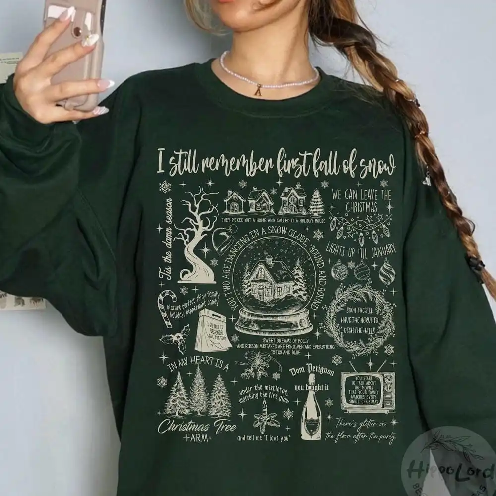 Christmas Songs Sweatshirt Song Lyrics Collage with Christmas Symbols Lyrics Gift Unisex Top Casual Fleece Sweatshirt Y2K Top