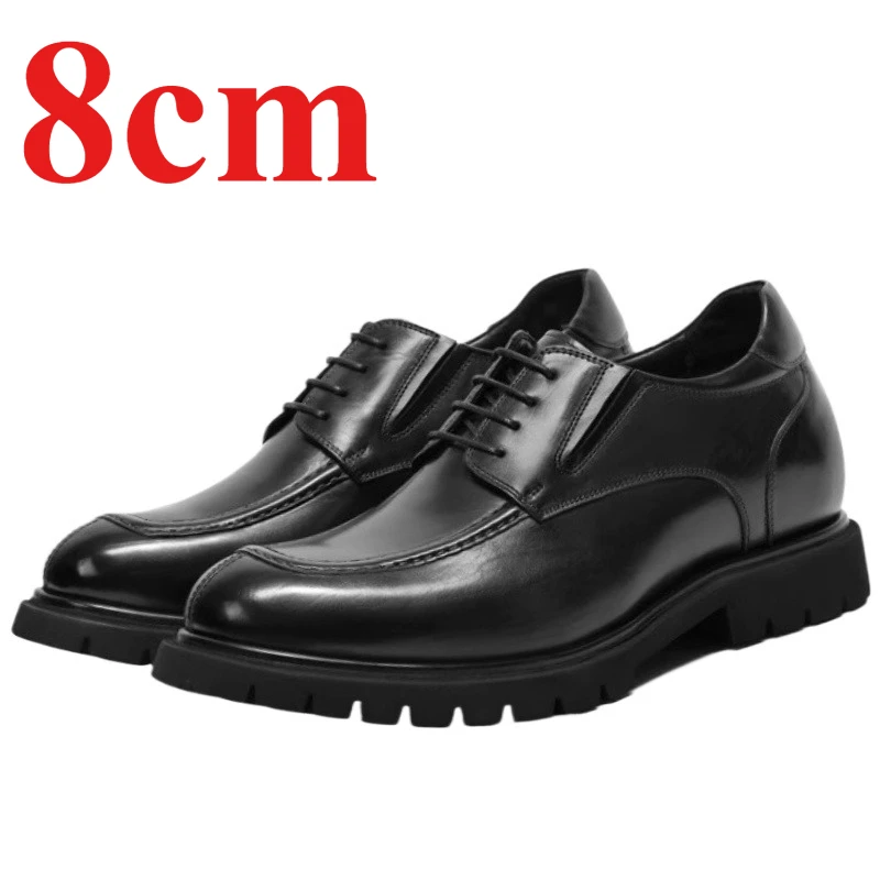 Height-increasing Men's Dress Shoes 8cm Business Derby Shoes Genuine Leather Lightweight Comfortable Invisible Elevated Shoe Man