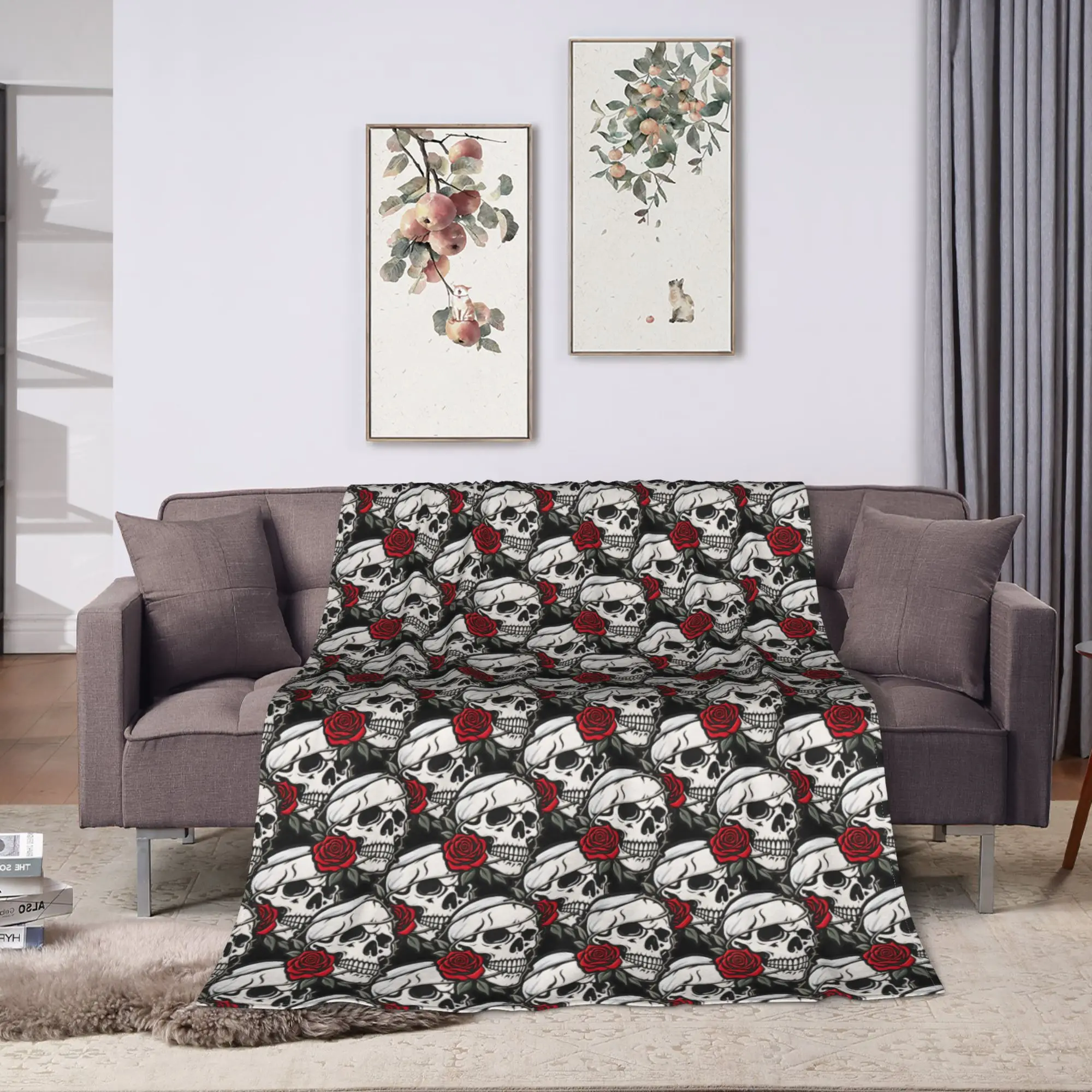 Halloween Theme Skull Bandage Red Rose Flannel Blanket Winter  Super Warm Throw Blanket Living Room Bedspread Sofa Bed Cover