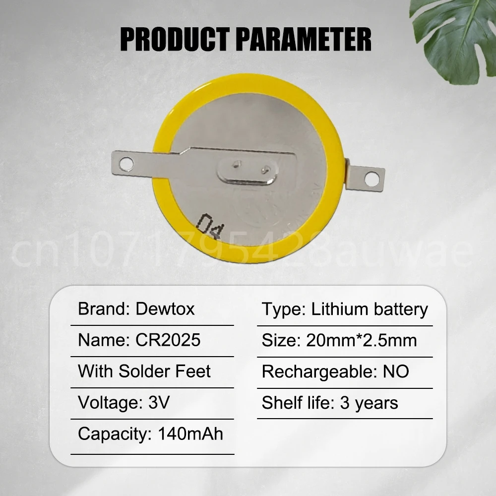 CR2025 3 فولت بطاريات خلية زر ، 150mAh بطارية ليثيوم عملة ، 2 دبابيس قدم لحام ، بطاريات لمفتاح السيارة ، 20 قطعة