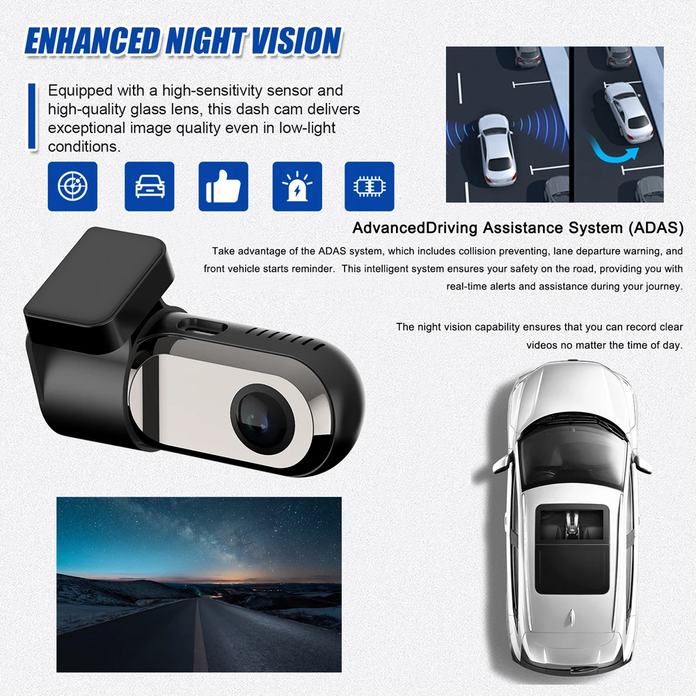 USB Dash Camera Car Android Navigation Driving Video Recorder 360 Degree Rotation DVR Dashboard Camera with ADAS Assisted System