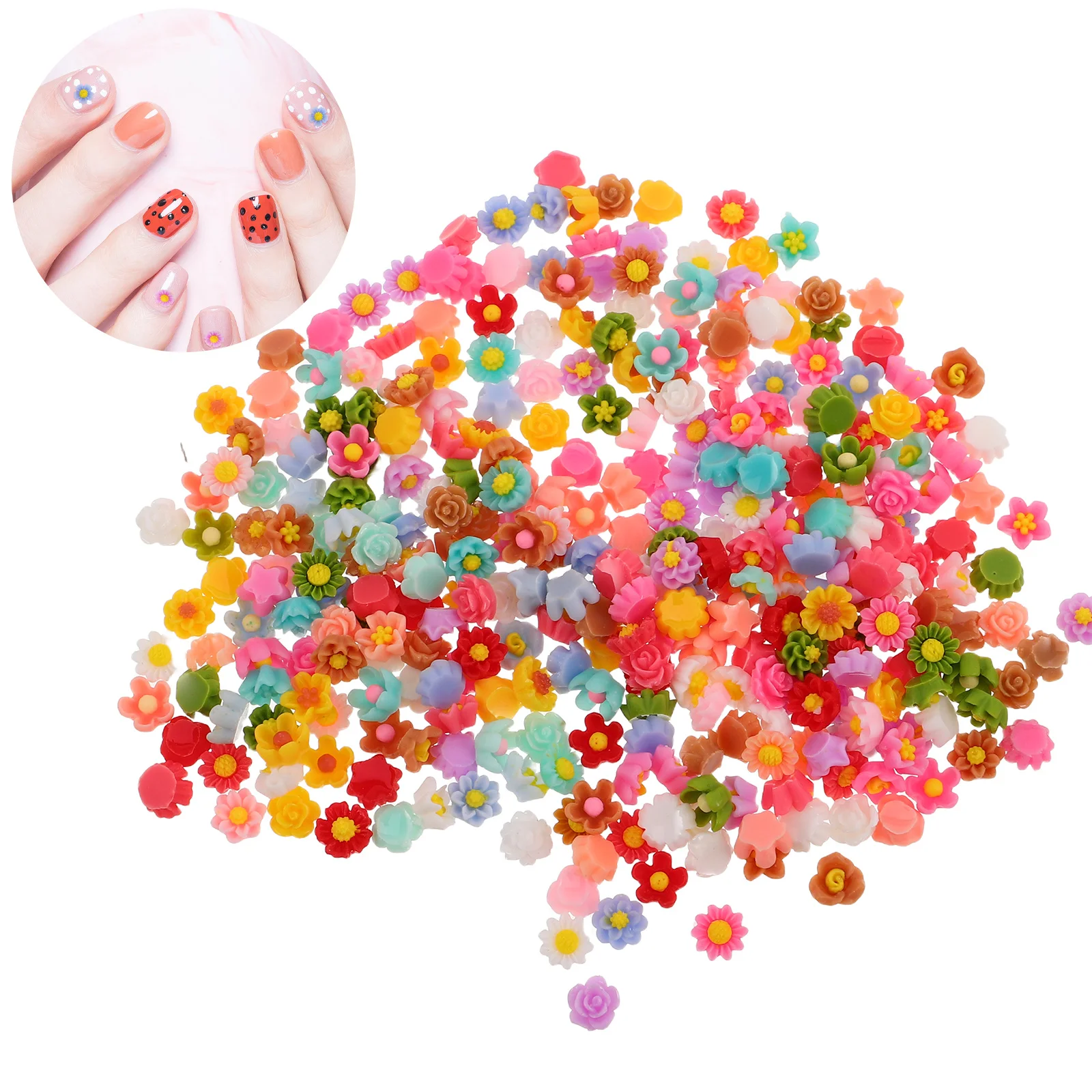 

300Pcs Resin Mini Flowers 6mm Tiny Floral Embellishments Nail Art Phone Case Scrapbooking Craft Charms Craft Flowers