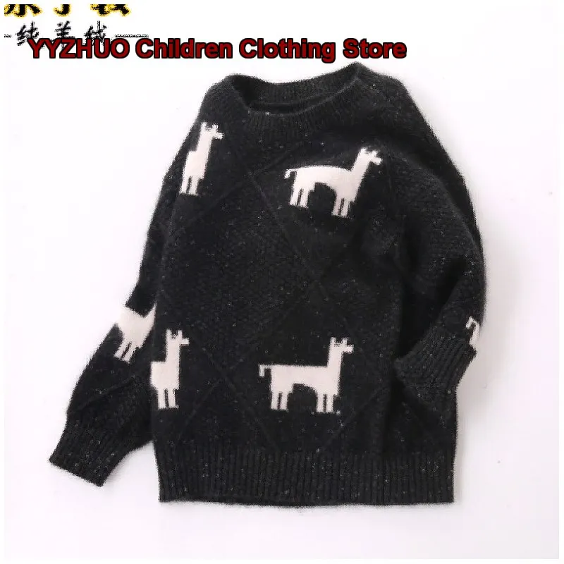 Kids Pullover Sweater Boys Girls Autumn Turtleneck Knit Top Solid Color Double-Strand Thickened Family Matching Round Neck