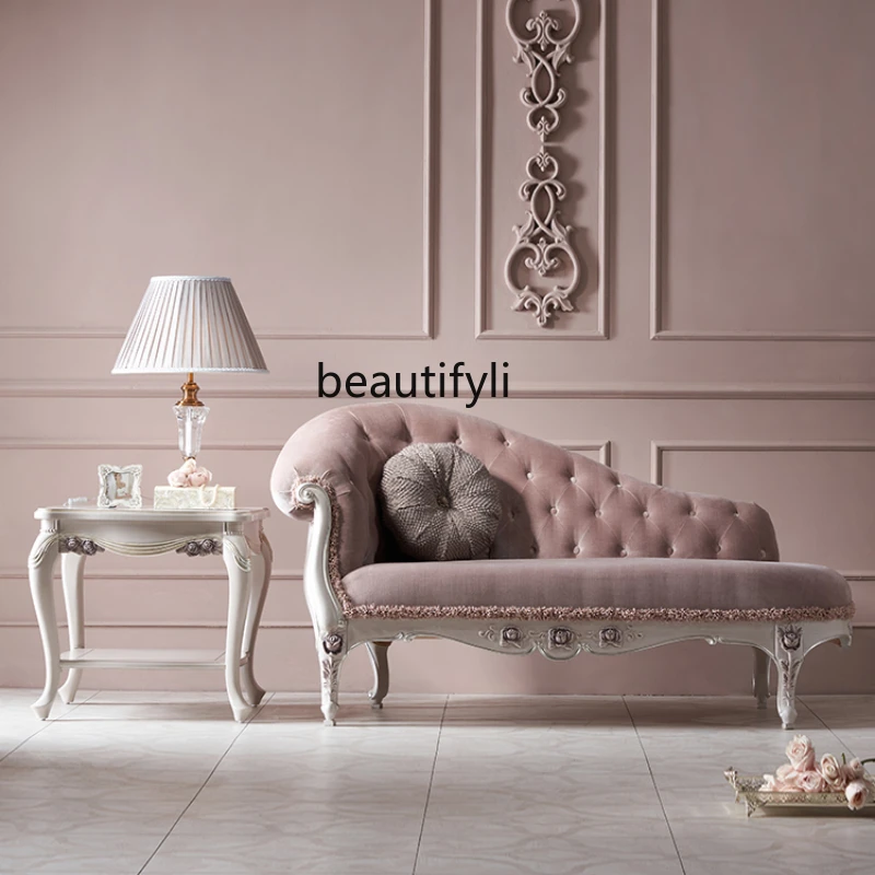 French Furniture Retro Chaise Longue Beauty Bed Bedroom European Wood Recliner Single Sofa Ry