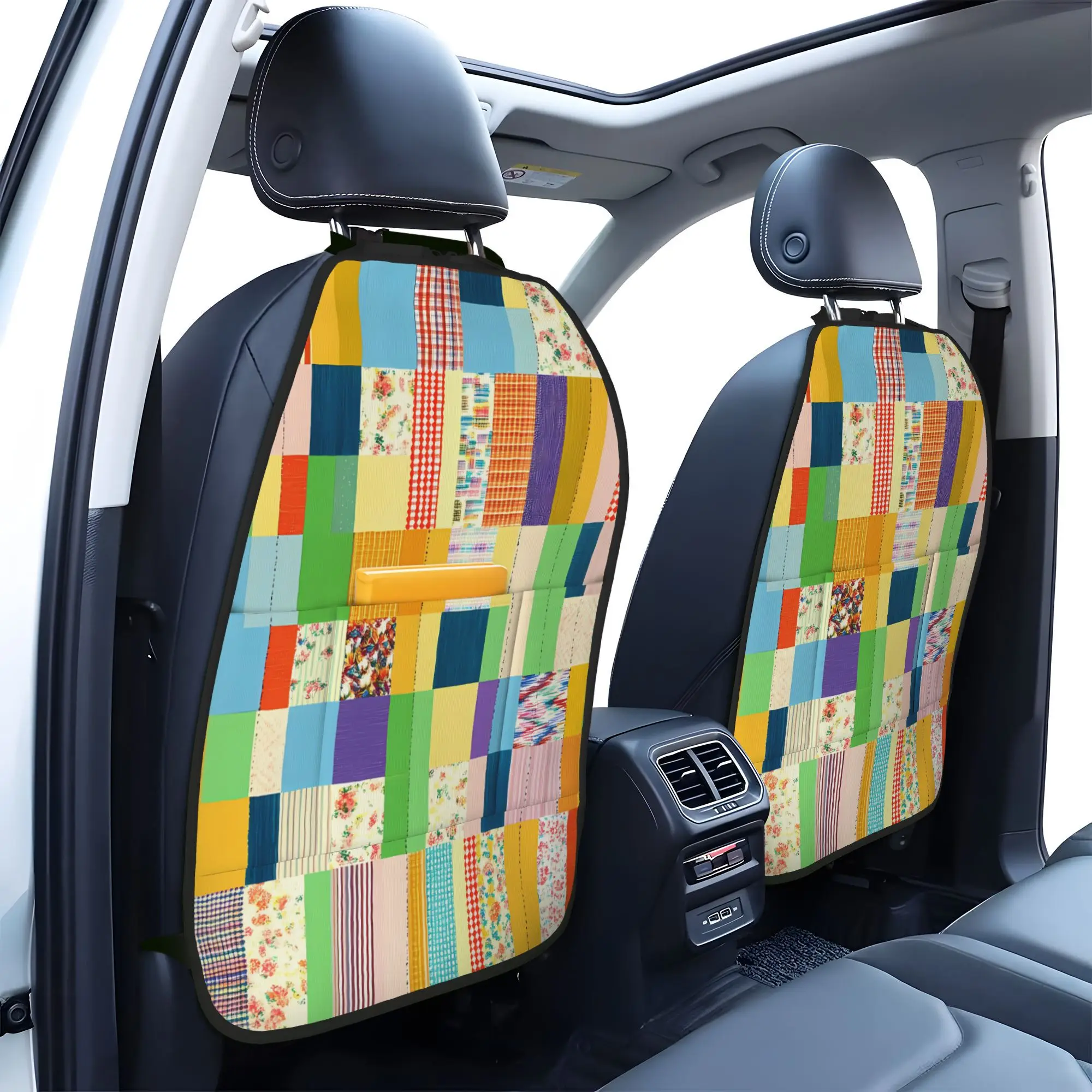 Kick Mats With Organizer - 2 Pack Backseat Protector Seat Covers Colorful Quilt Pattern Car Seat Kick Protectors, 2-Pack Storage