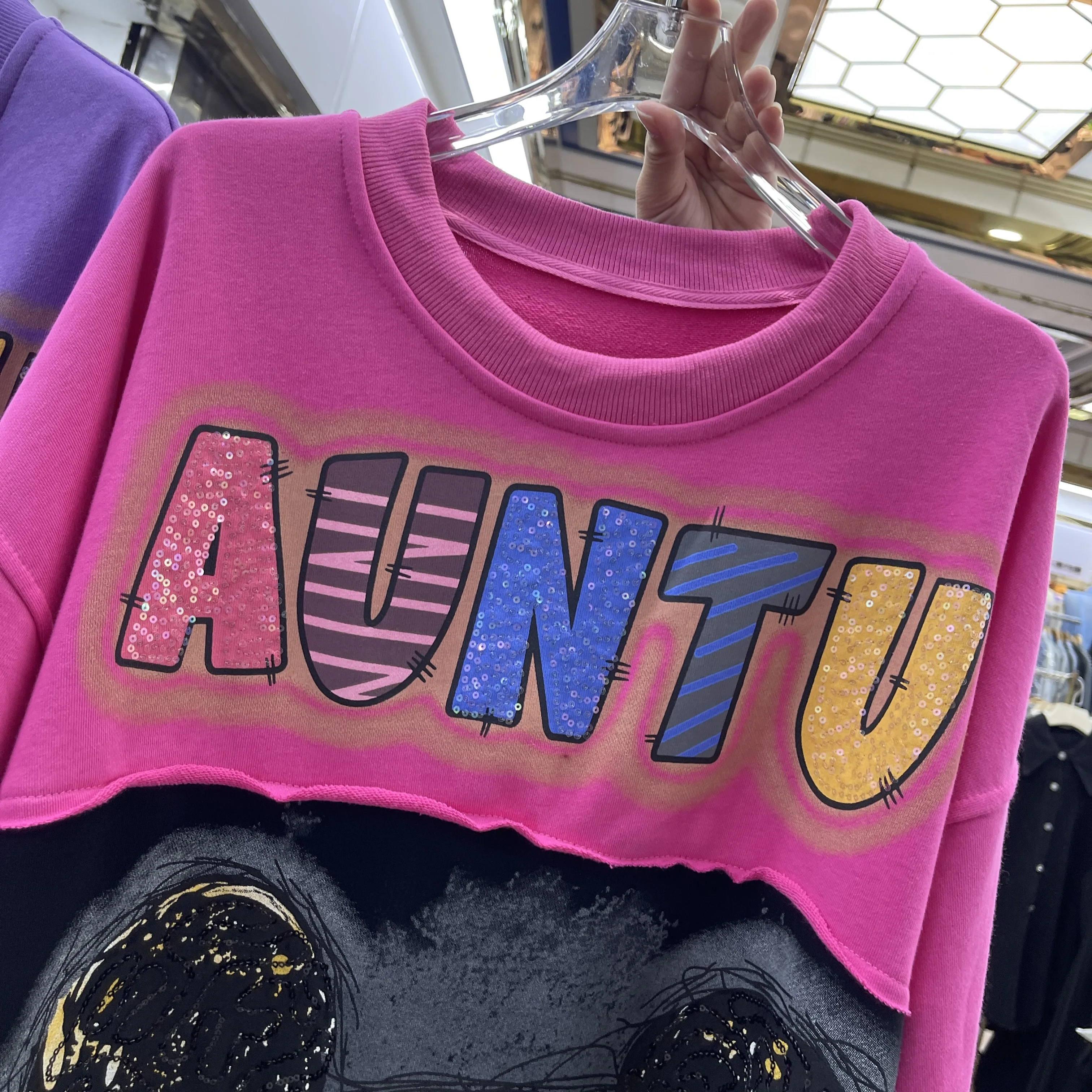 2025 Autumn Trendy Brand Cartoon Print Heavy Patchwork Sweatshirt Women Sequin Versatile Casual Pullover Top Round Neck