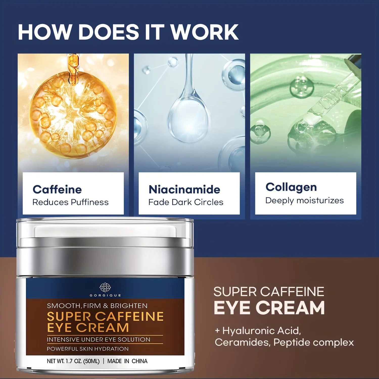 Caffeine Eye Cream for Dark Circles and Puffiness Under Eye Cream Multi Peptides