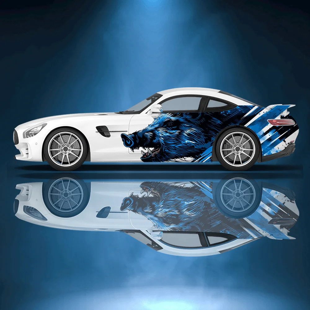 

Wild Boar Blue Roar Car Vinyl Wraps Decal Self-adhesive PVC Sticker Suitable for Trucks SUV Decoration Auto Accessories Gift