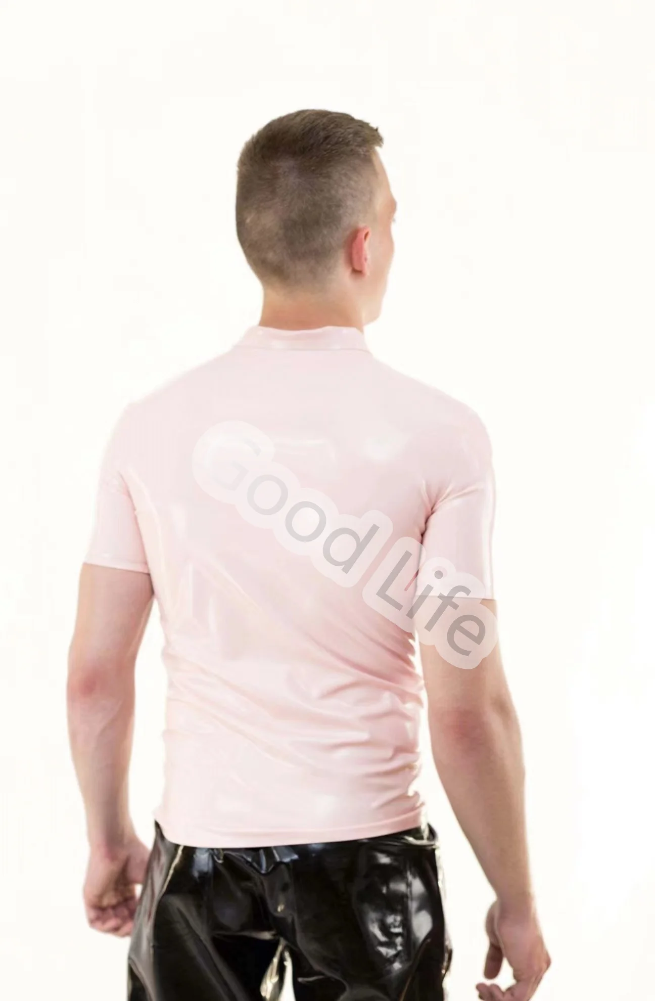 Handmade Short Sleeved Men baby pink latex Polo Shirt fashion rubber Shirts Fashion Tops