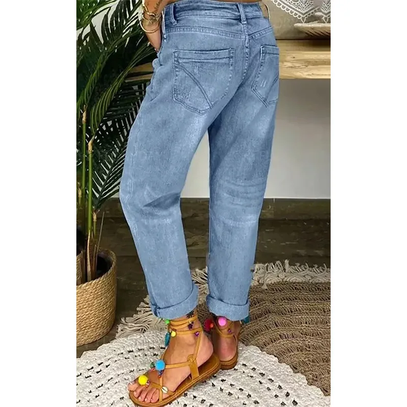 Midiross Straight Leg Jeans for Women Low Waist Button Fly Ripped Casual Loose Ripped Denim Pants