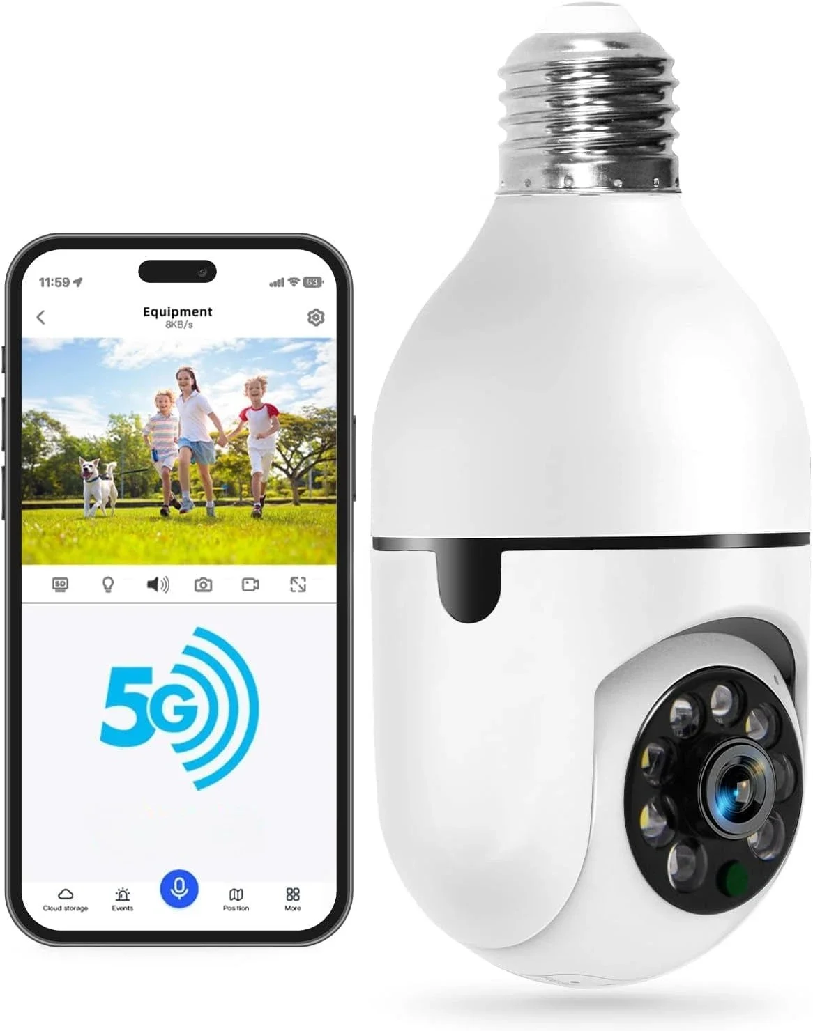 Light Bulb Security Camera -2.4GHz WiFi Security Cameras Wireless Outdoor Motion Detection and Alarm, 360 Degree E27 Bulb Camera