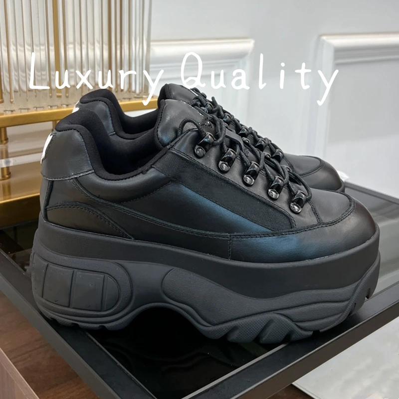 2024 New Women's Sports shoes Casual Shoes Thick bottom design 7CM Solid Color Leather upper elevator shoes Versatile