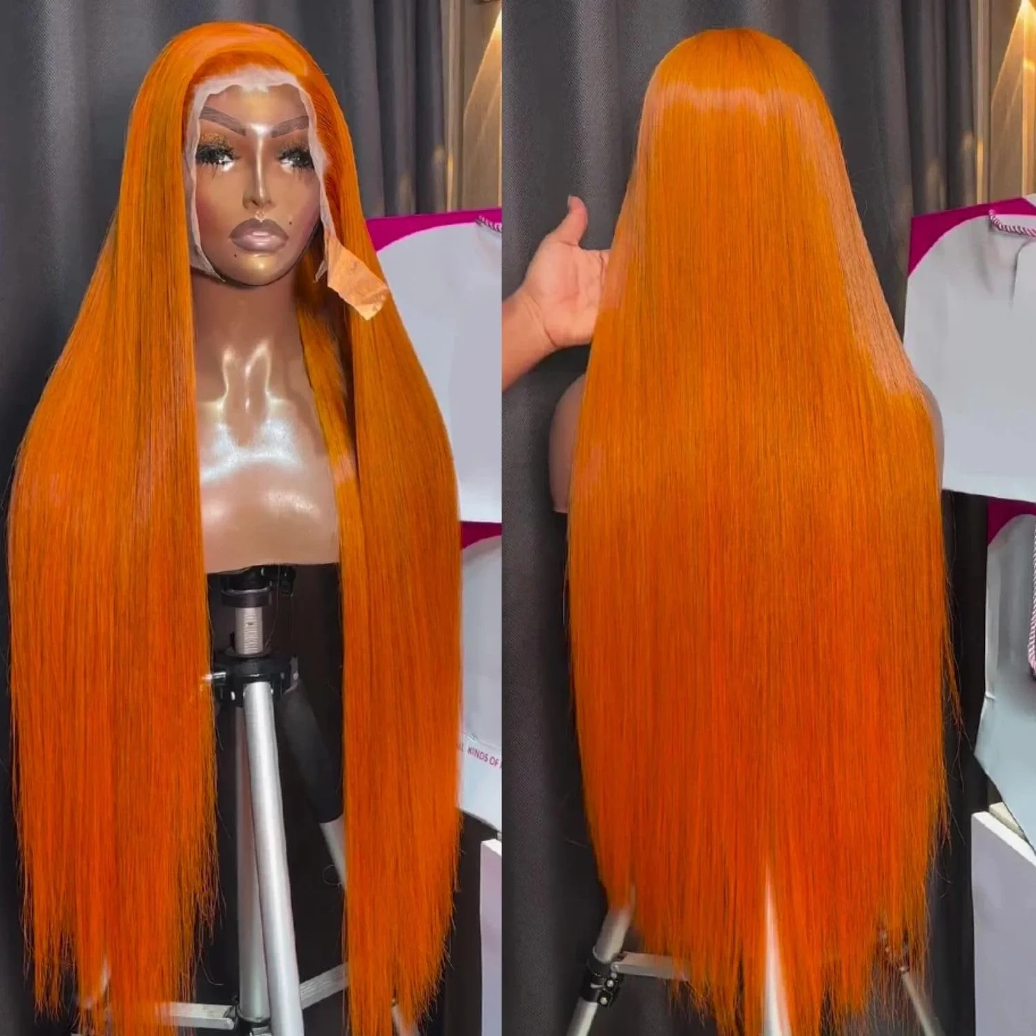 

Bone Straight 30 inch Colored Wigs Orange Ginger 13x6 Hd Lace Frontal Wigs Human Hair 13X4 Transparent Lace Front Wig for Women