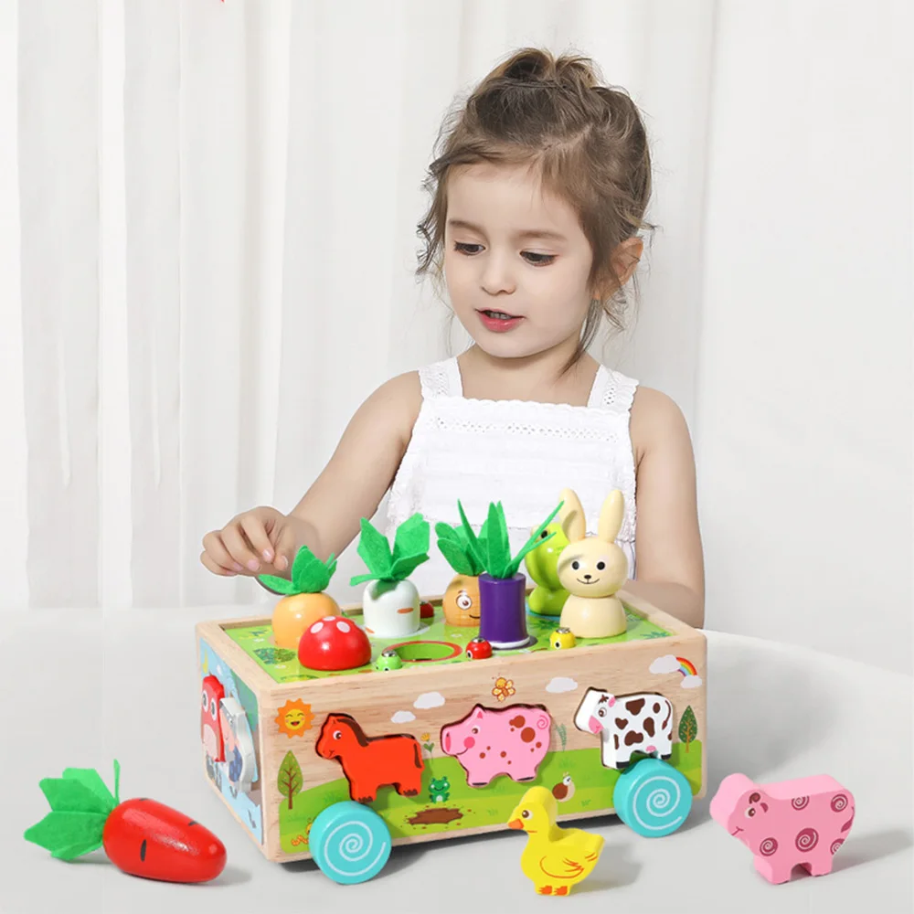 Berbagai bentuk kayu cocok untuk mainan anak angka geometris Hewan permainan keranjang Montessori pendidikan blok bangunan mainan anak