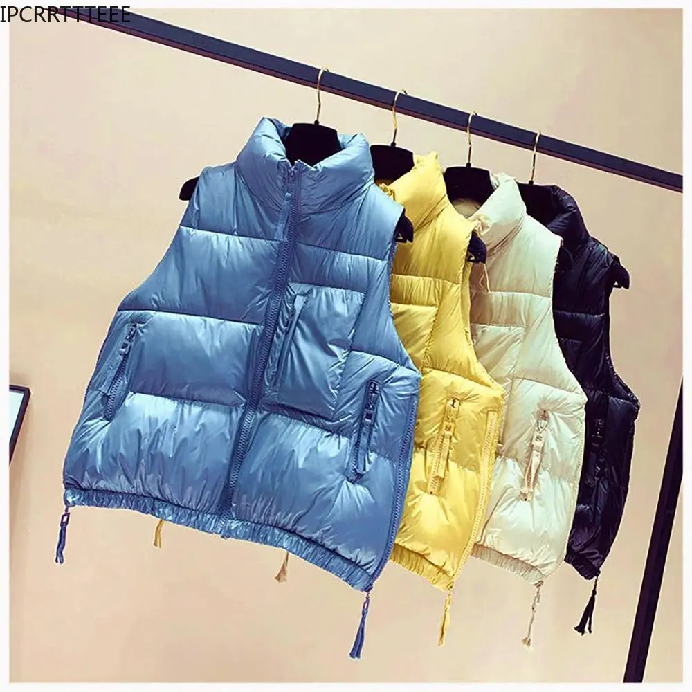 Women Autumn Winter Vest Solid Zipper Stand Collar Pockets Ladies Sleeveless Jacket Casual Loose Waistcoat for Female