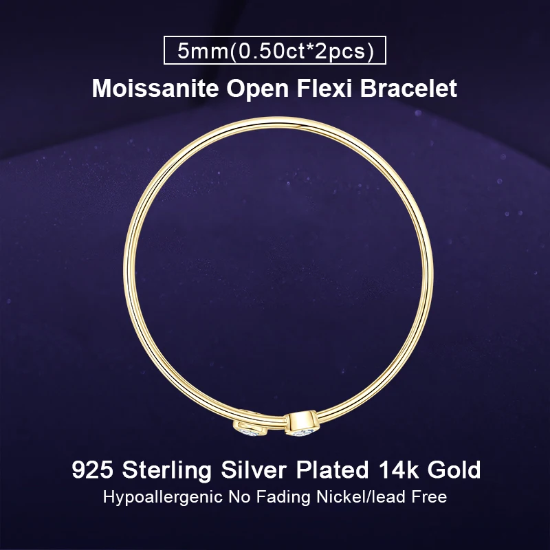 

IOGOU Two-stone Moissanite Diamond Cuff Bracelet 5mm 0.5ct D Color 925 Silver Original Trend Engagement Luxury Jewelry for Women