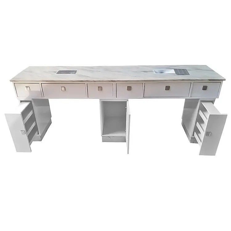 Luxury Marble Top Solid Wood Customized Nail Salon Manicure Table Nail Desk