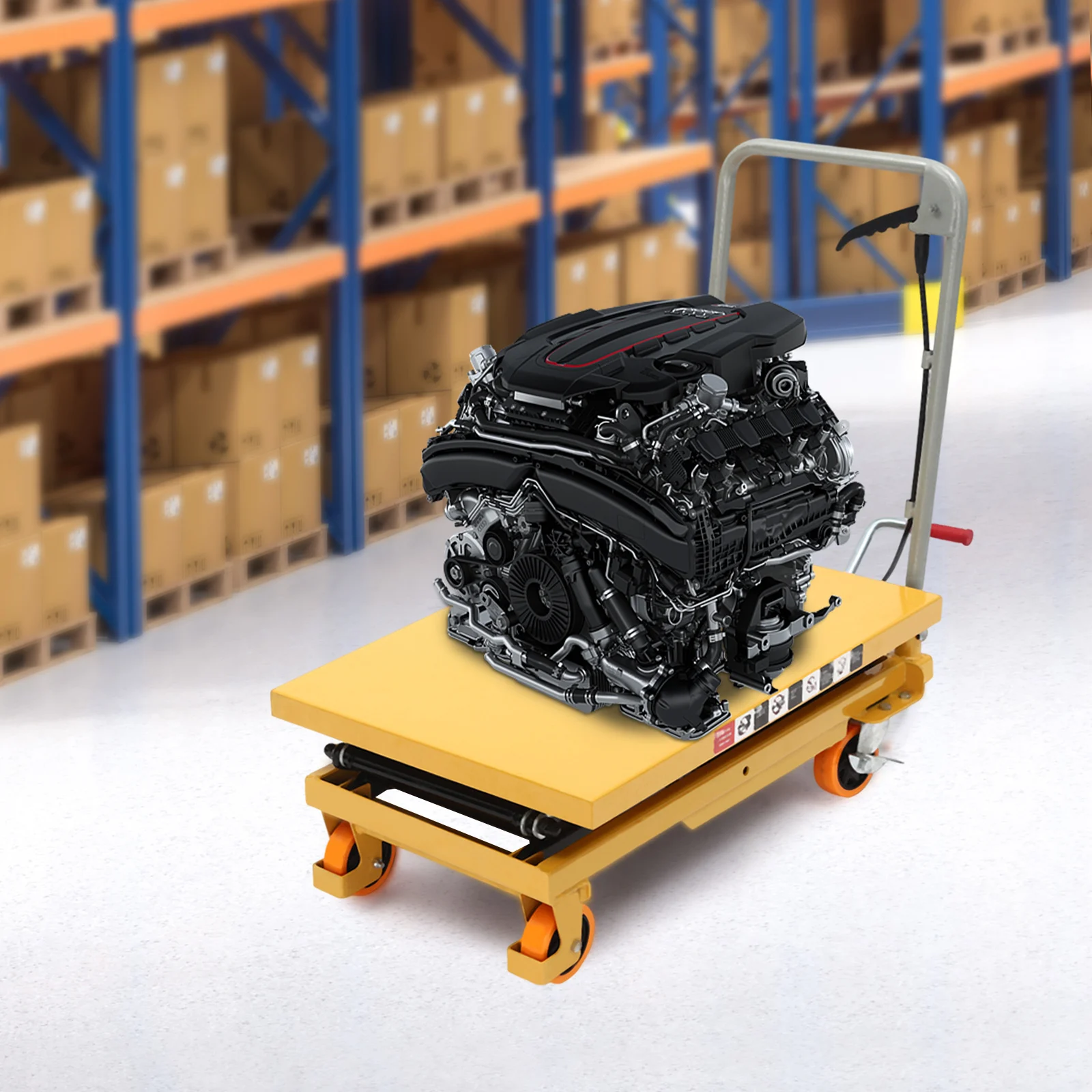 

Double Scissor Hydraulic Lift Table Cart 770lbs Capacity 51" Lifting Height with 4 Wheels, Hydraulic Material Lift Pallet Truck