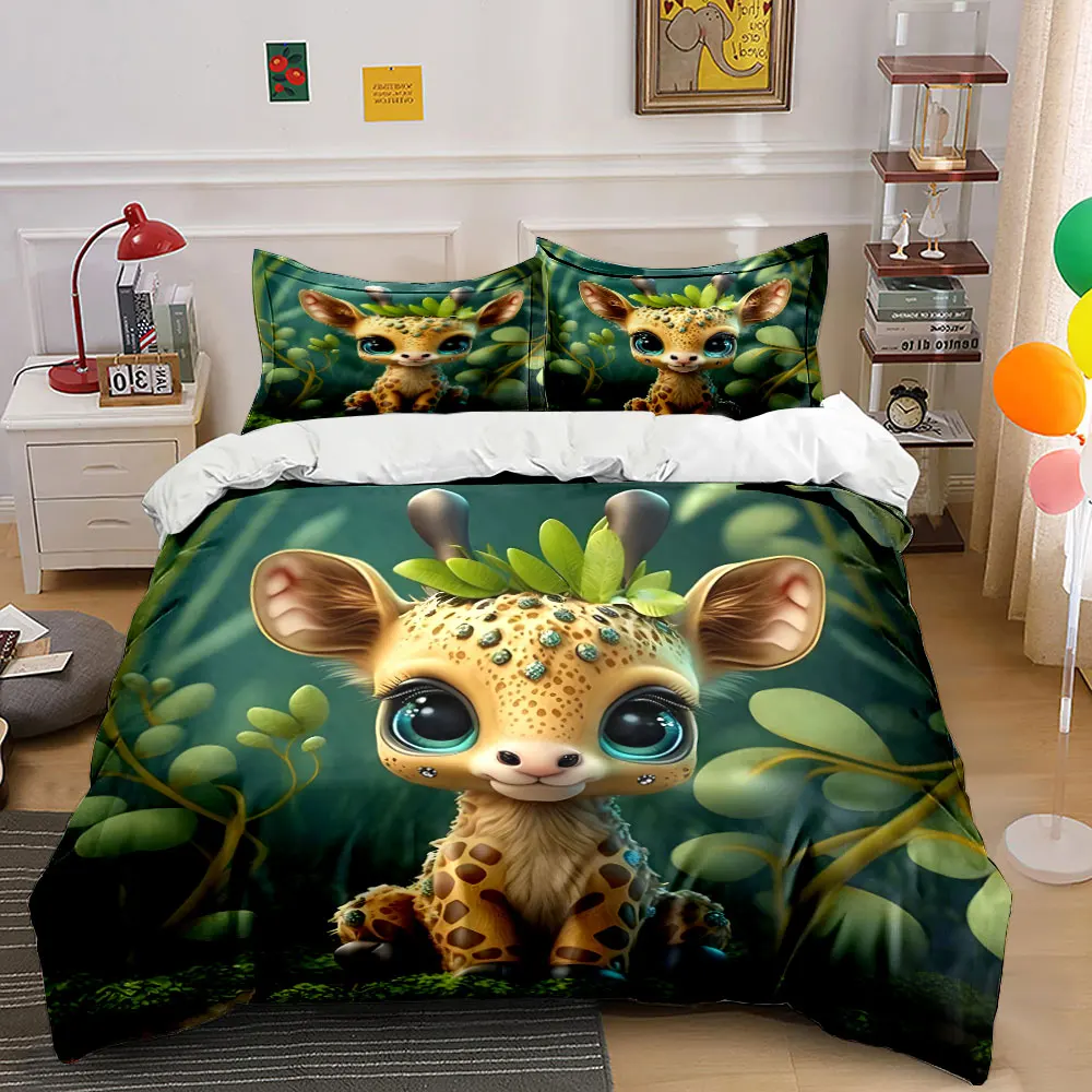 Adorable deer with leafy adornments Print Soft Comfortable Duvet Cover Bedding Set Included 1*Duvet Cover 2*Pillowcases