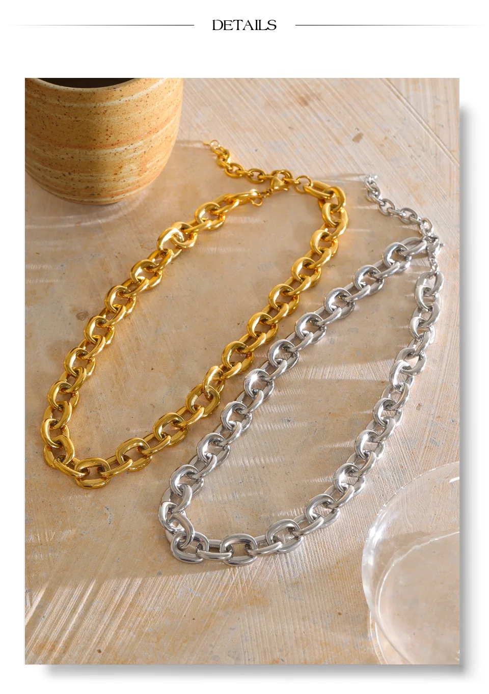Yhpup Statement-Halskette aus Edelstahl mit Metallkette, PVD-beschichtet, wasserdicht, strukturiert, lässiger, trendiger Schmuck – Detail 9
