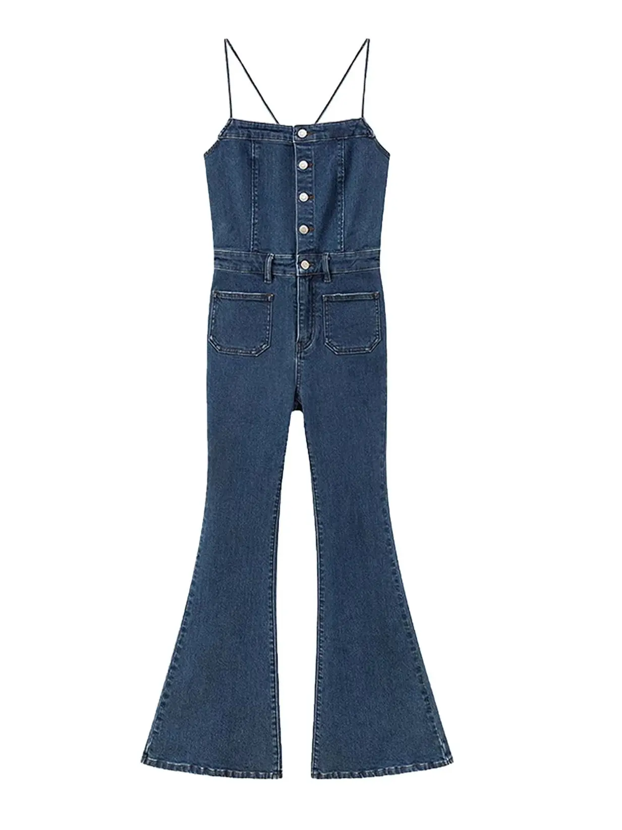 

TIYIHAILEY Summer Denim Bib Pants High Waist Boot Cut Spaghetti Strap Jumpsuit For Women size XS-L Ladies Pants