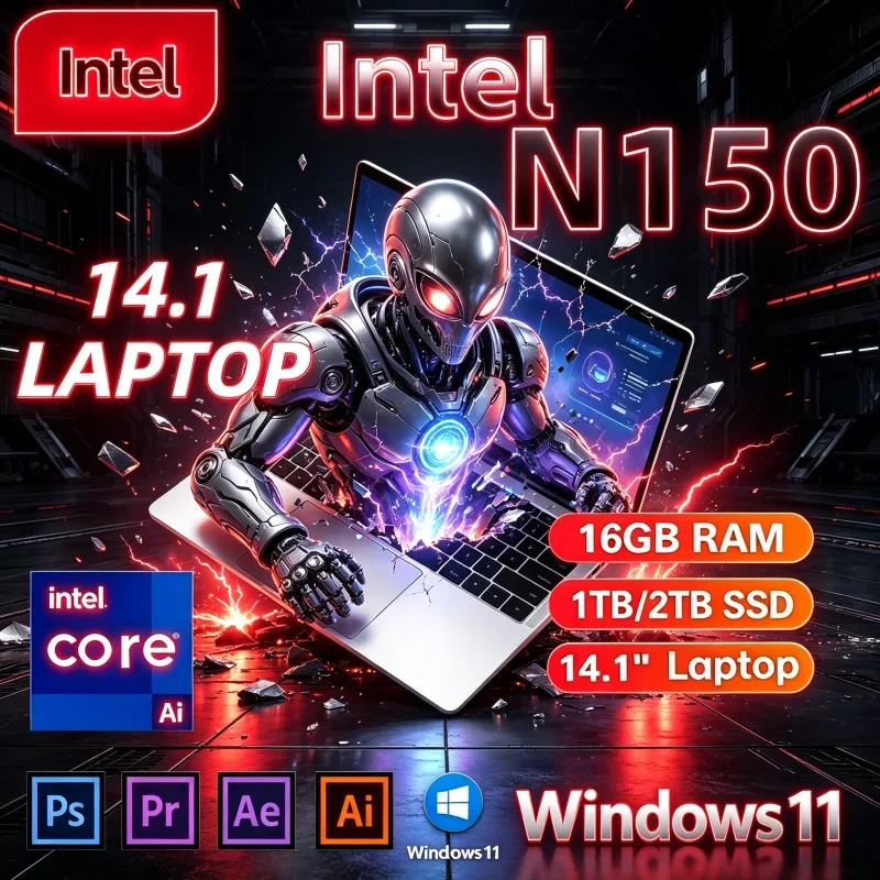 2026 Best Seller 14.1 Inch Notebook PC Intel Core N150 16/32GB RAM 2TB SSD Win11 Portable Study Laptop