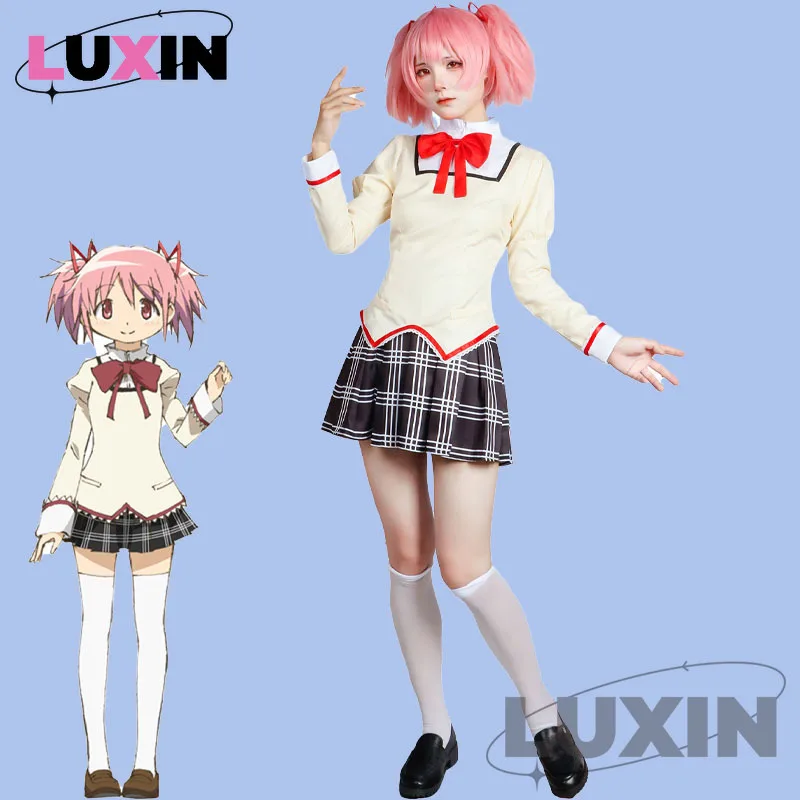 

Anime Puella Magi Madoka Magica Cosplay Kaname Madoka Cosplay Costume JK School Uniform Skirt Dress Outfits for Halloween Party
