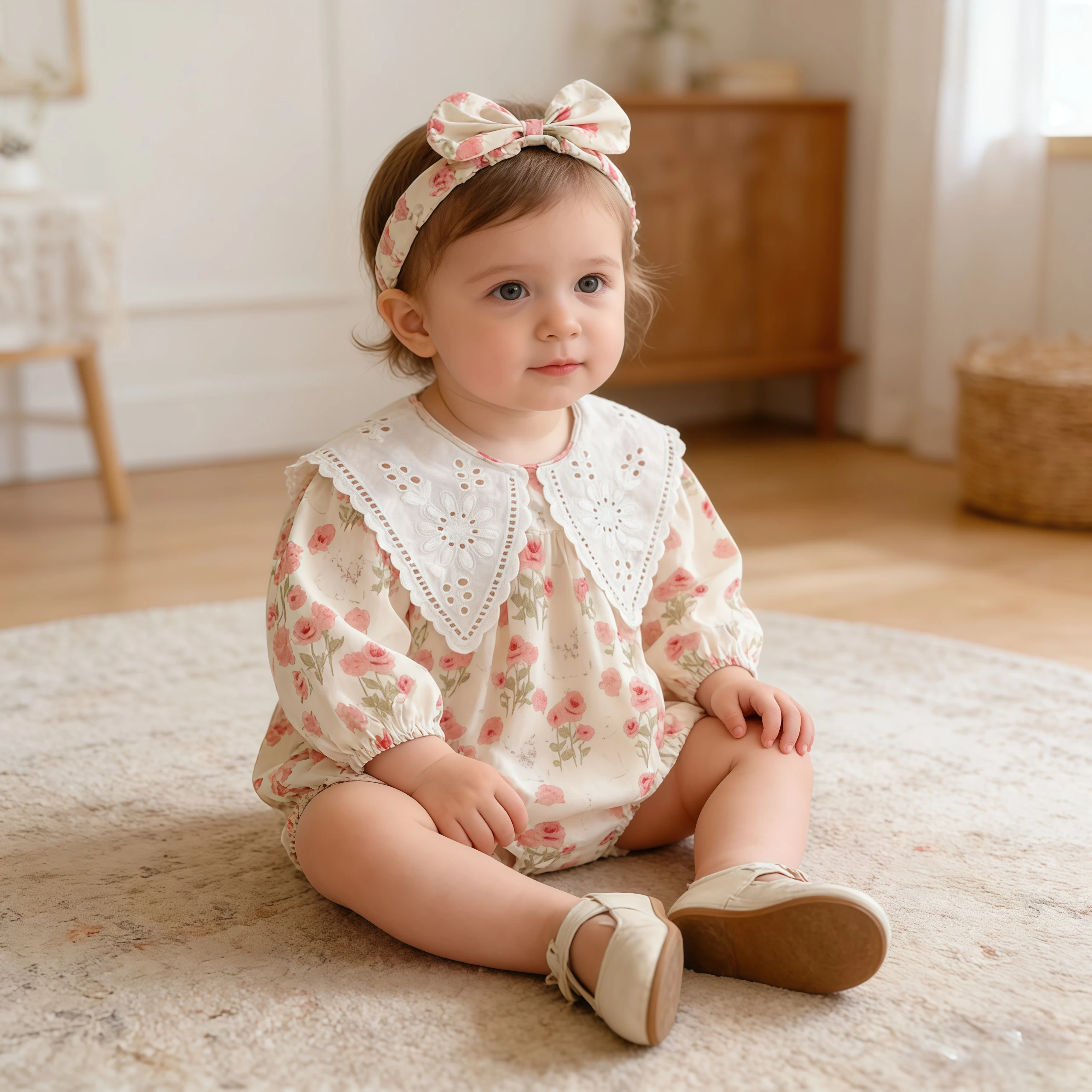 

Spring Cute Baby Sister Family Clothes For Girls Korean Style Long-Sleeved Floral Romper Dress Infant Children One-Piece Dress