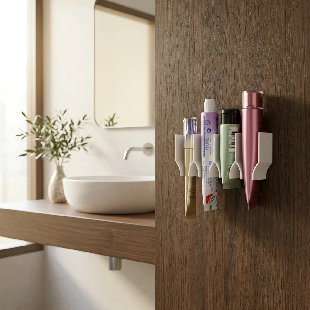 1pc 3D Printed Bathroom Toothpaste Storage Rack Face Wash Holder Wall Mounted No Drilling Required Toilet Clip Organizer