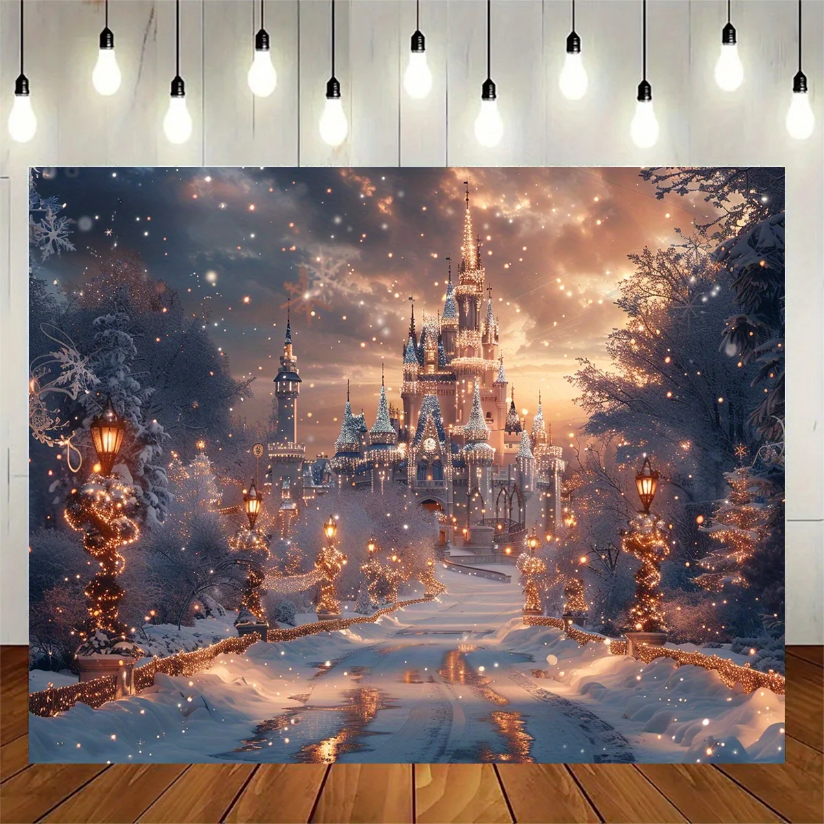 Winter Snow Party Background - Snow Castle Snow photography banner, suitable for Christmas and birthday party decorations