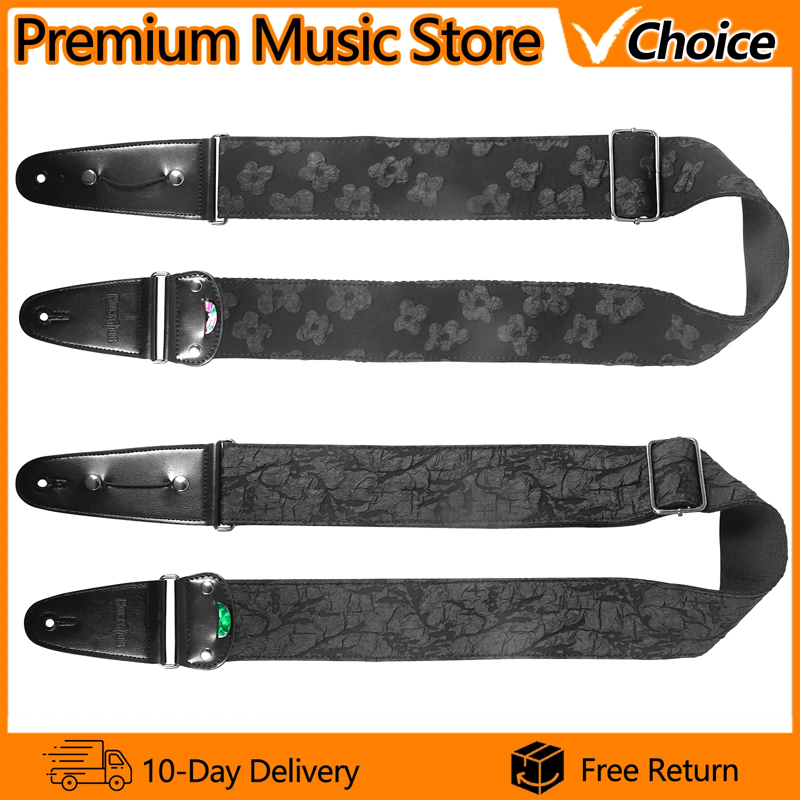 IRIN Guitar Strap 150cm Adjustable Embossed Jacquard Cotton with 2 Picks for Guitar Bass Mandolin Banjo Accessory Black Comfy