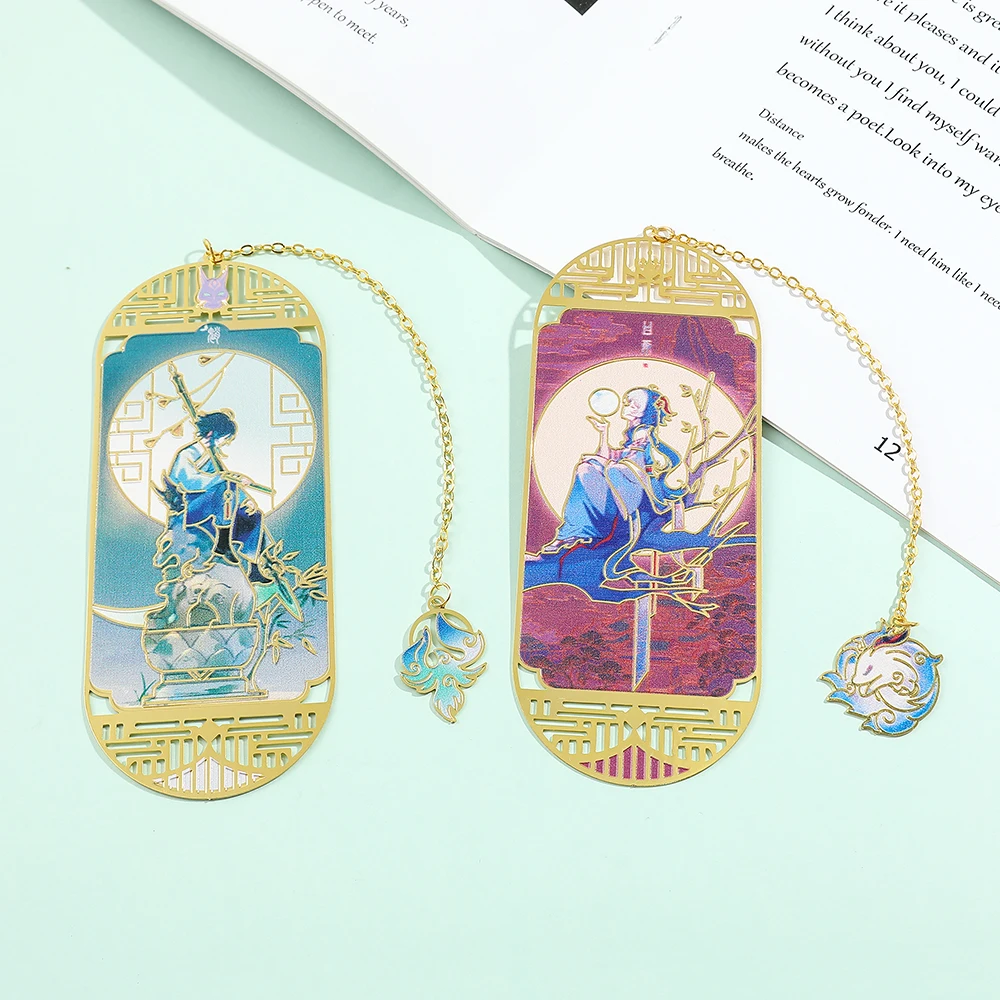 Genshin Impact Game Book Marks Xiao And Venti Figure Hollow Metal Bookmarks for Game Fans Collection Gift Book Accessory