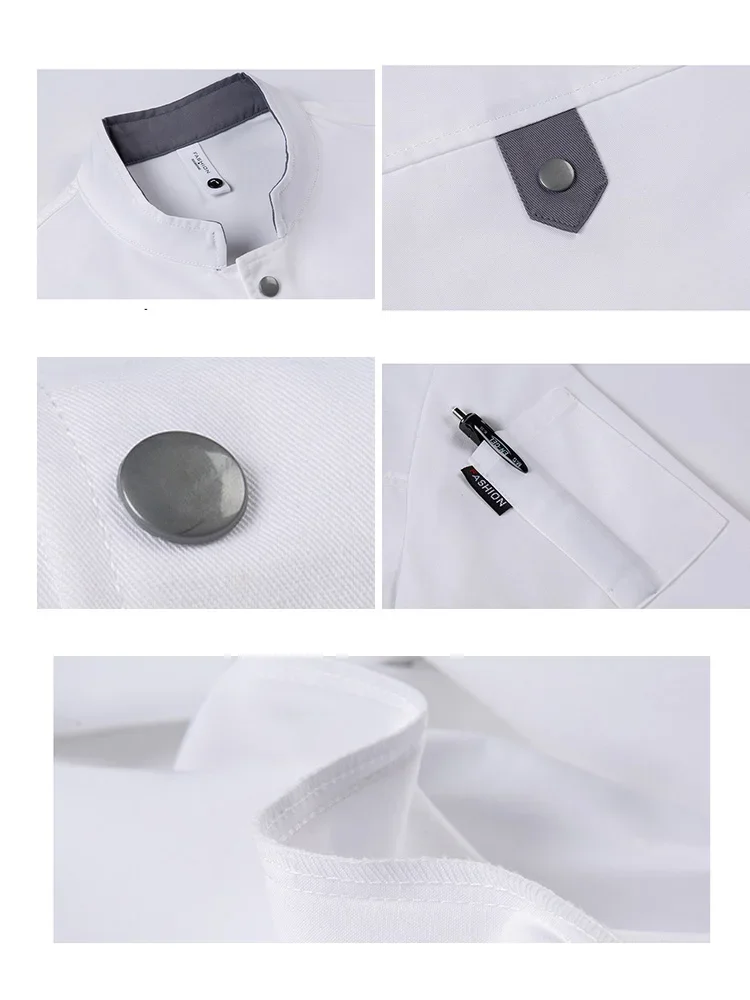 สีเทา Chef แจ็คเก็ตแขนยาวร้านอาหาร Waiter Uniform โรงแรมห้องครัว Catering สีดํา Cook เสื้อผ้าเบเกอรี่ Overalls Tops และผ้ากันเปื้อน