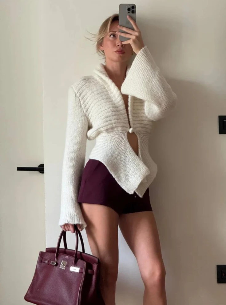 

Женский винтажный вязаный кардиган свободного кроя с ажурной вязкой, элегантный топ-накидка, осень 2026