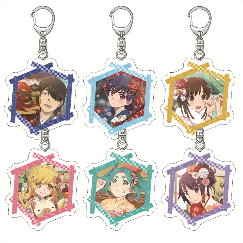 Anime Senjougahara Hitagi KeyChain Women Monogatari Series 2nd Season for Men Hanekawa Tsubasa Key Ring Acrylic Pendant Gift