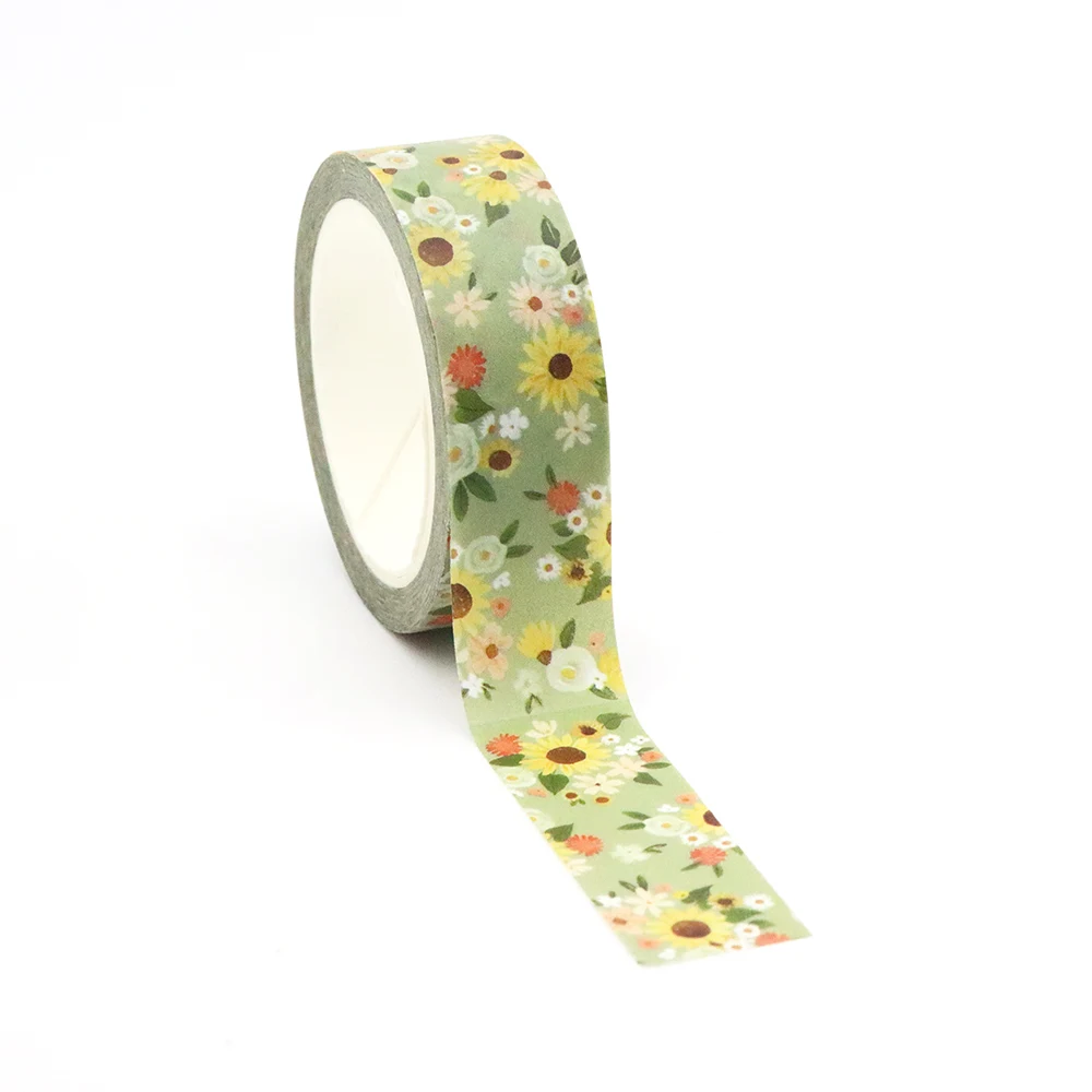 NEW 1PC 15mm x 10m Sunflower Leaves Colourful Tape Masking Adhesive Washi Tapes office supplies scrapbooking stationary tapes