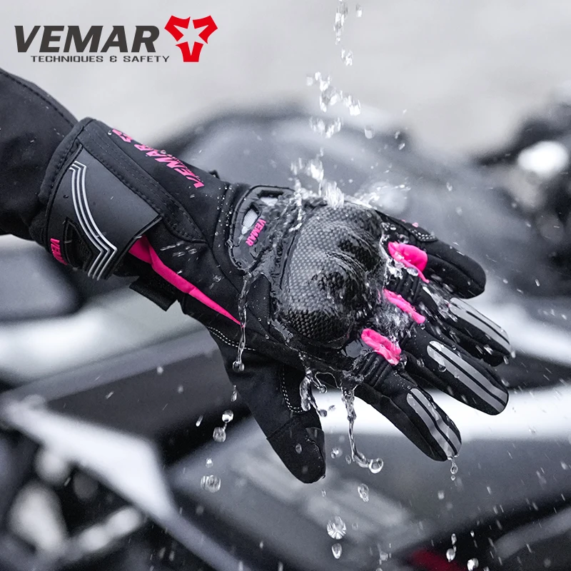 VEMAR Women Cold Weather Motorcycle Gloves, Lady Pink Winter Warm Windproof Waterproof Motorbike Gloves with Anti-Slip Palm view 6