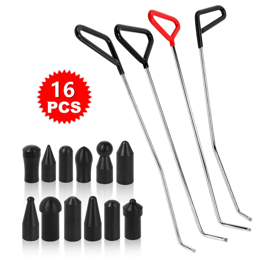 Paintless Dent Repair Tool Push Rod Hook Dend Removal Rod Kits, Push Rod 12 Piece Tap Heads