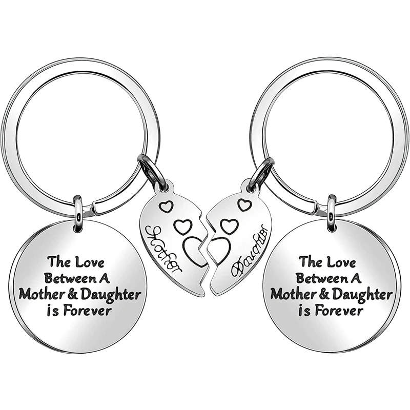 2pcs/set Mother Daughter Gift Stainless Steel Fashion Key Chain Key Ring Christmas Thanksgiving Birthday Mother's Day Gifts