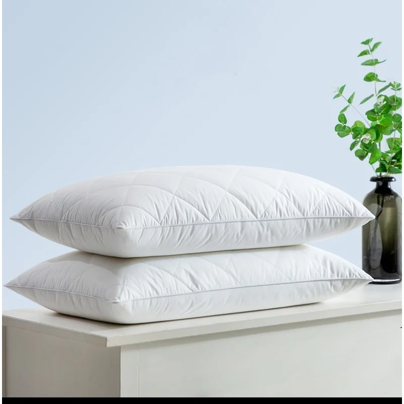 2PCS White Low Pillow 100% Cotton Quilted A Side Face Neck Support Sleeping Home Hotel Adult Pillow Core 48x74cm Drop Shipping