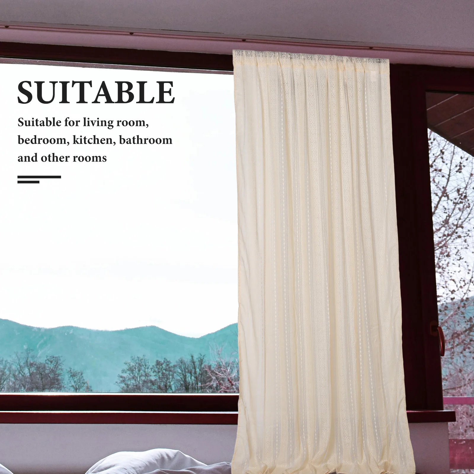 

2Pcs Vintage Boho Sheer Embroidered Curtains Lightweight Polyester Drapes for Living Room Bedroom Kitchen Bathroom Rustic