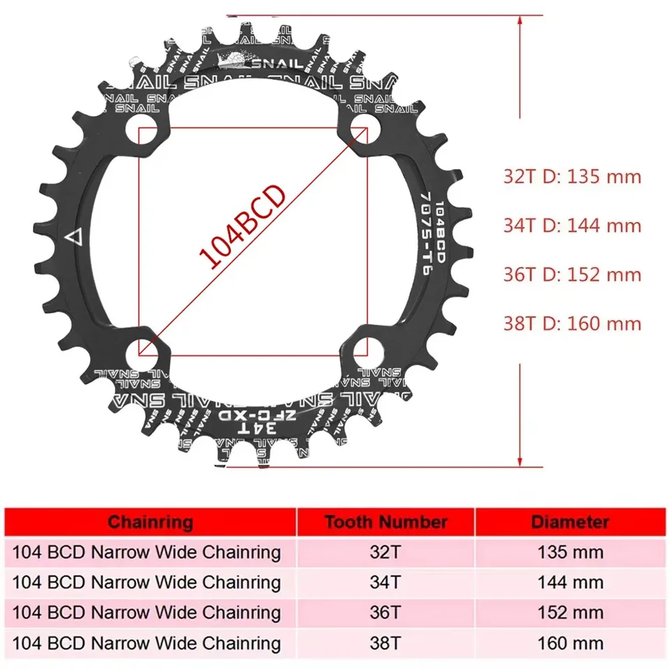 corona 34t, Plateau Ovale VTT, Plateau de Pédalier de Vélo, 32T / 34T / 38T 104BCD Ovale Plateau de Vélo de Route Noir 104mm pour vélo de Montagne, vélo de Route, VTT