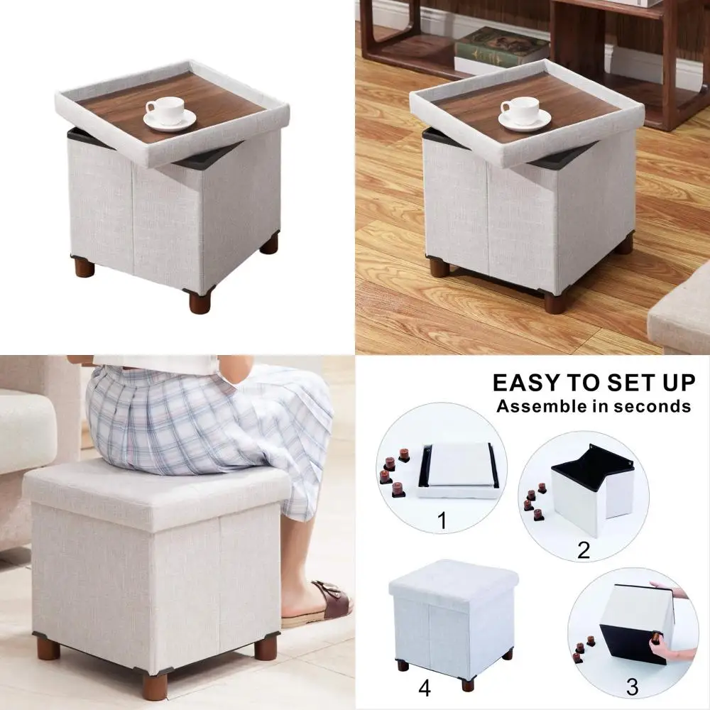 

Кубический пуф 15 дюймов с деревянными ножками – складная тканевая подставка для ног, удобное сиденье, компактный, белый